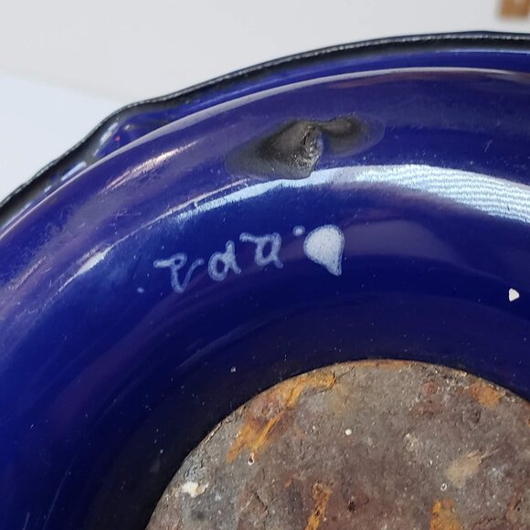 Vintage COBALT ENAMEL ASHTRAY Metal Blue Enamelware from Hungary - Picture 10 of 14